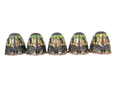 Lot 337 - FIVE 20TH CENTURY TIFFANY STYLE DRAGONFLY LAMP LIGHT SHADES