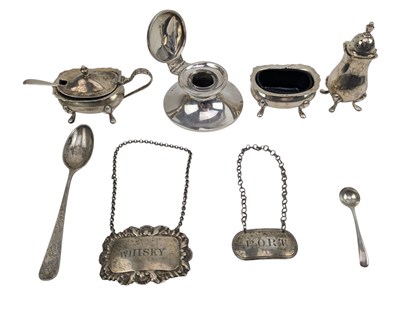 Lot 145 - ELIZABETH II HALLMARKED SILVER CRUET SET & CAPSTAN INK WELL