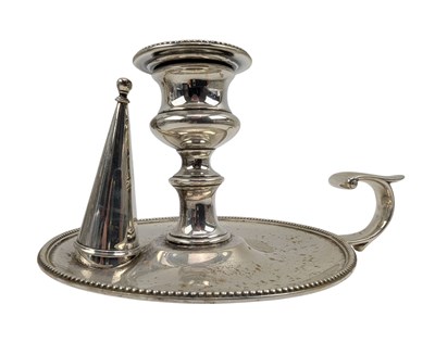 Lot 157 - VICTORIAN HALLMARKED SILVER CHAMBER STICK & SNUFFER