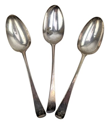 Lot 161 - THREE GEORGE III HALLMARKED SILVER SERVING SPOONS