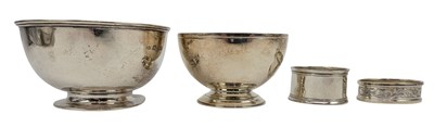 Lot 165 - TWO 20TH CENTURY HALLMARKED SILVER BOWLS & SILVER NAPKIN RINGS