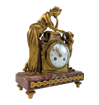 Lot 357 - VINCENT & CIE, FRENCH 19TH CENTURY GILDED BRONZE AND PINK MARBLE MANTEL CLOCK