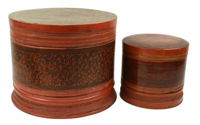 Lot 62 - LARGE 19TH CENTURY BURMESE LACQUERED SPLIT BAMBOO SHAN BETEL BOX