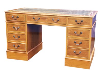 Lot 1089 - 19TH CENTURY REVIVAL YEW WOOD TWIN PEDESTAL DESK