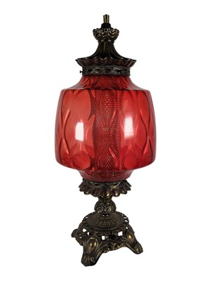 Lot 352 - CARL FALKENSTEIN - MID CENTURY CRANBERRY GLASS LAMP