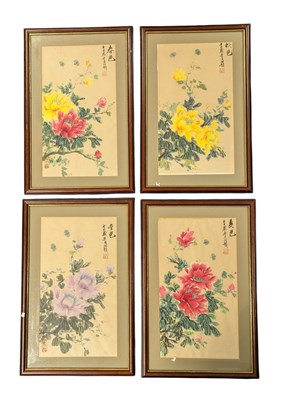 Lot 94 - SET OF FOUR CHINESE INK AND COLOUR PAINTINGS DEPICTS FOUR SEASONS