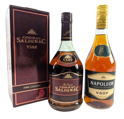 Lot 191 - TWO V.S.O.P FINE COGNAC & BRANDY BOTTLES, TO INCLUDE NAPOLEON AND SALIGNAC