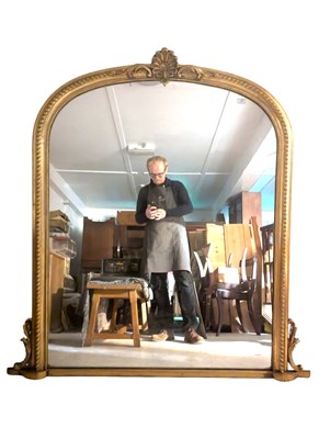 Lot 413 - LARGE FRENCH LOUIS XVI STYLE 19TH CENTURY GILTWOOD OVERMANTEL MIRROR