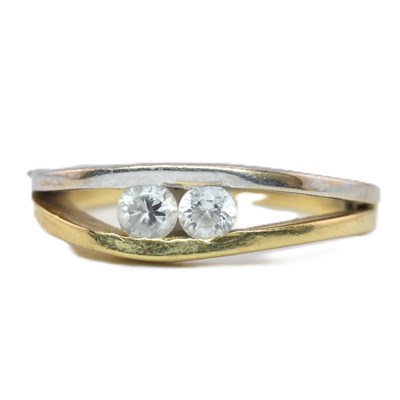 Lot 443 - 18CT BI-COLOUR GOLD & CZ TWO STONE RING