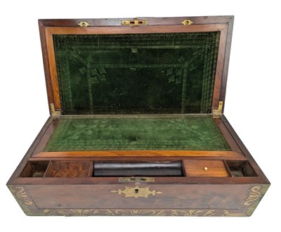 Lot 122 - 19TH CENTURY FLAME MAHOGANY & BRASS INLAID DESK WRITING SLOPE