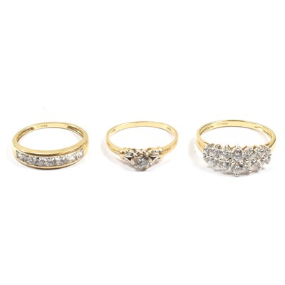 Lot 372 - THREE HALLMARKED 14CT GOLD & CZ RINGS