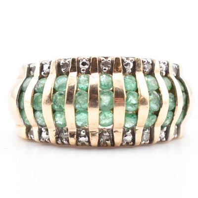 Lot 118 - GOLD EMERALD & DIAMOND DOME RING