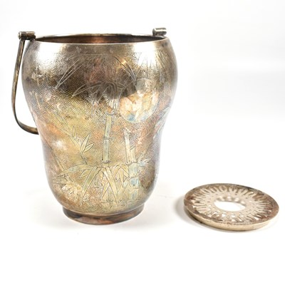 Lot 150 - CHINESE STERLING SILVER HONG KONG CHASE DECORATED HANDLED POT