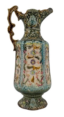 Lot 65 - 19TH CENTURY MAJOLICA PITCHER WITH FLORAL DESIGN