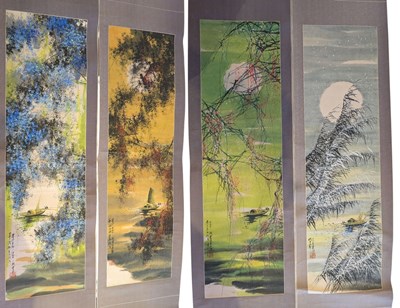Lot 144 - ZHAO YONG - COLLECTION OF FOUR CHINESE INK & COLOUR RIVERSCAPE SCROLL PAINTINGS