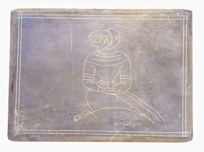 Lot 429 - JAMINI ROY (1887-1972) - SEATED WOMAN - ENGRAVING ON SLATE