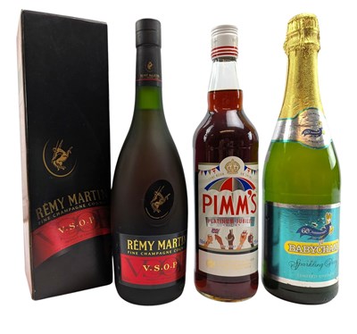 Lot 223 - ASSORTMENT OF THREE WINES & SPIRITS, TO INCLUDE REMY MARTIN, BABYCHAM & PIMM'S