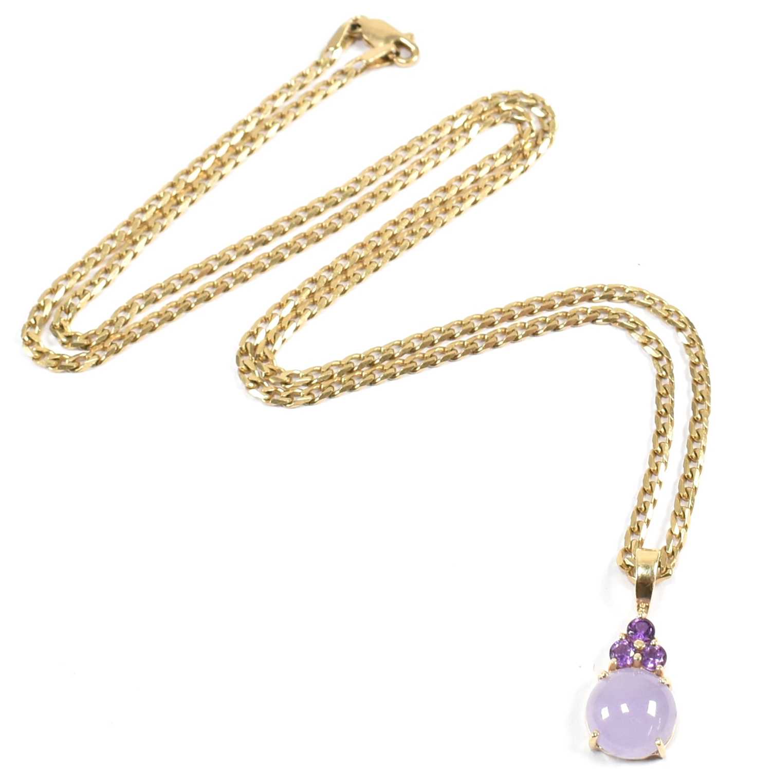Lot 162 - LAVENDER JADE & AMETHYST PENDANT ON 9CT GOLD CHAIN NECKLACE