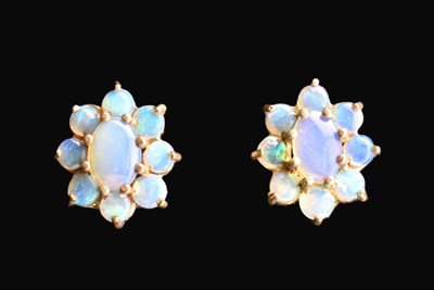 Lot 145 - 9CT GOLD & OPAL CLUSTER STUD EARRINGS