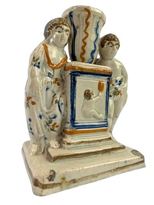 Lot 117 - LATE 18TH CENTURY CIRCA 1790 STAFFORDSHIRE PRATTWARE FIGURAL CANDLESTICK