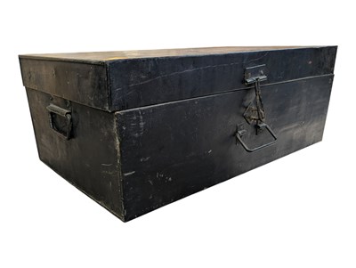 Lot 845 - VINTAGE MID CENTURY EBONISED METAL TRUNK
