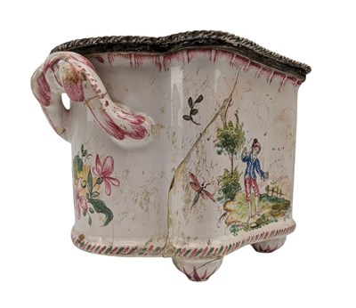 Lot 19 - FRENCH VEUVE PERRIN LATE 18TH / EARLY 19TH CENTURY FAIENCE ENAMELLED INKWELL