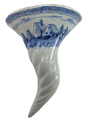 Lot 80 - 18TH CENTURY CIRCA 1760 ENGLISH DELFT BLUE & WHITE TIN GLAZED CORNUCOPIA