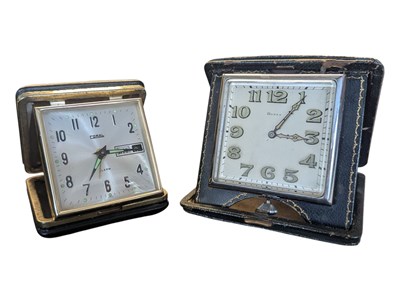 Lot 199 - TWO 20TH CENTURY VINTAGE PORTABLE FOLDING TRAVEL CLOCKS