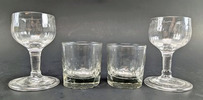 Lot 115 - FOUR 18TH & 19TH CENTURY HAND BLOWN FIRING AND PENNY LICK SHOT DRINKING GLASSES