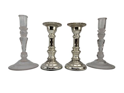 Lot 44 - TWO PAIRS OF LATE 18TH CENTURY HAND BLOWN GLASS CANDLESTICKS