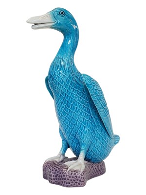 Lot 155 - EARLY 20TH CENTURY CHINESE PORCELAIN BLUE DUCK FIGURE