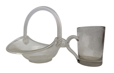 Lot 73 - TWO CONTINENTAL & ENGLISH 19TH CENTURY HAND BLOWN GLASS MUG AND BASKET