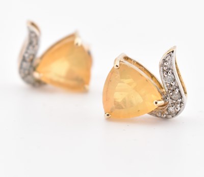 Lot 194 - HALLMARKED 9CT GOLD SUNSTONE & DIAMOND STUD EARRINGS