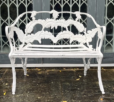 Lot 626 - COALBROOKDALE STYLE WHITE PAINTED ALUMINIUM FERN TWO SEATER GARDEN BENCH
