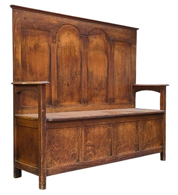 Lot 460 - LATE 19TH CENTURY OAK WOOD ECCLESIASTIC CHURCH PEW BENCH