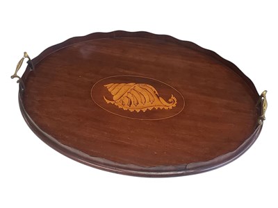 Lot 180 - VICTORIAN 19TH CENTURY MAHOGANY INLAID CARRY TRAY