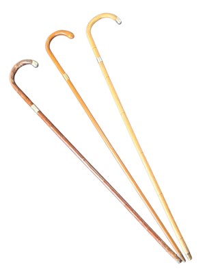 Lot 183 - THREE VINTAGE 20TH CENTURY SILVER MOUNTED WALKING STICKS