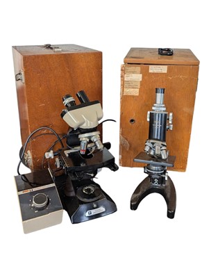 Lot 172 - TWO WOODEN CASED 20TH CENTURY VINTAGE MICROSCOPES