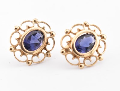 Lot 246 - PAIR OF 9CT GOLD & IOLITE STUD EARRINGS