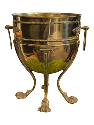 Lot 453 - 19TH CENTURY BRASS FOOTED PLANTER / ICE BUCKET DRINKS COOLER