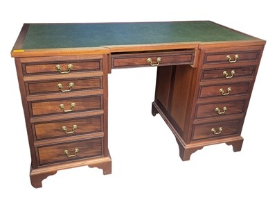 Lot 944 - VICTORIAN REVIVAL MAHOGANY WOOD PEDESTAL DESK