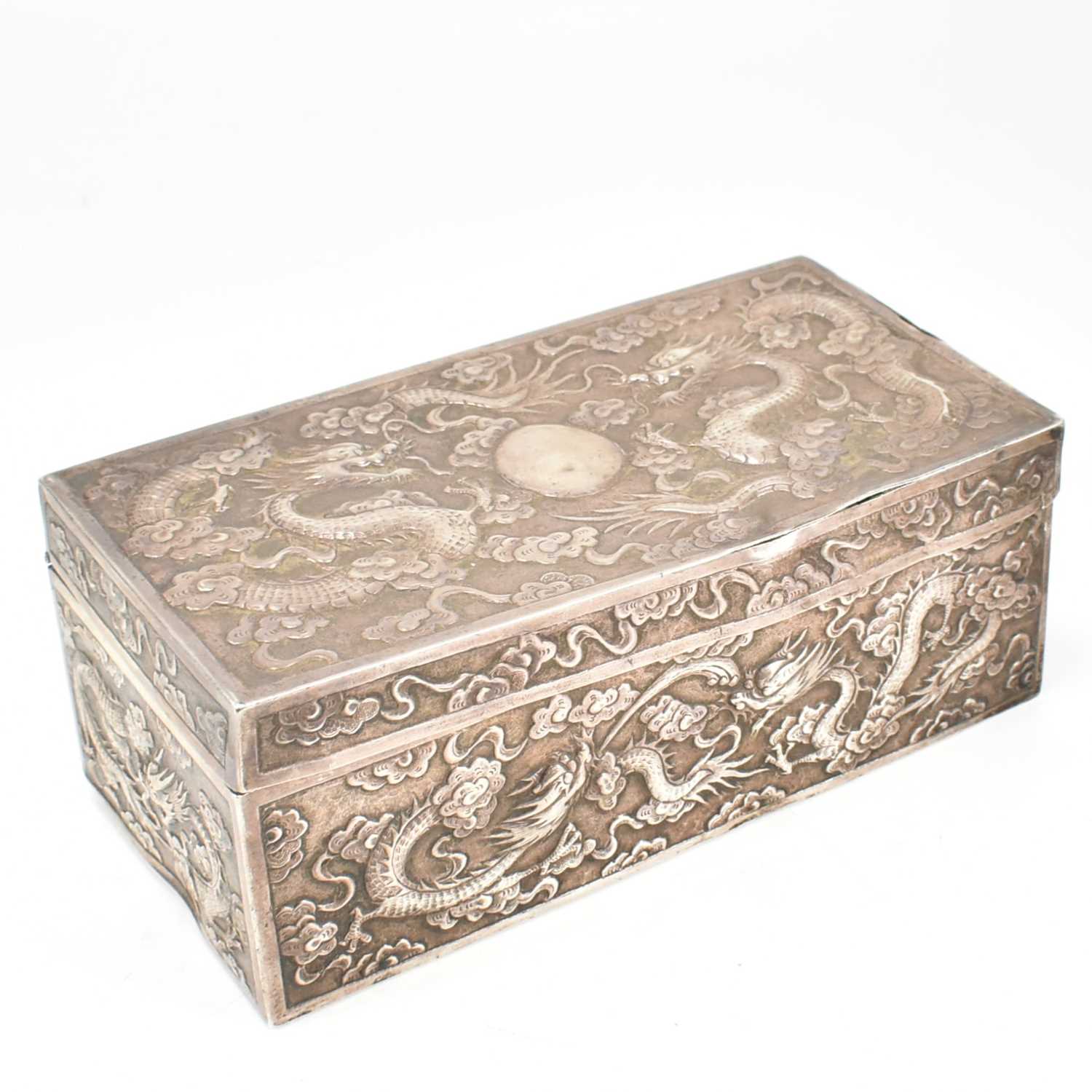 Lot 179 - CHINESE CANTONESE 19TH CENTURY SILVER TABLE TOP BOX