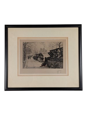 Lot 201 - ANTOINE YVON MONAY (1922-1954) - EARLY 20TH CENTURY LES BOUQUINISTES MONOCHROME ETCHING