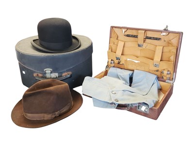 Lot 246 - TWO 20TH CENTURY DUNN & CO GENTLEMAN'S HATS WITH A STATIONARY BRIEFCASE