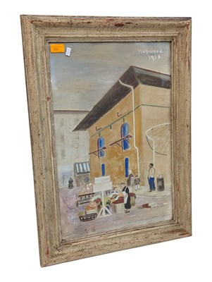Lot 891 - DOROTHY HOPWOOD - VINTAGE MID CENTURY MARKET SCENE PAINTING