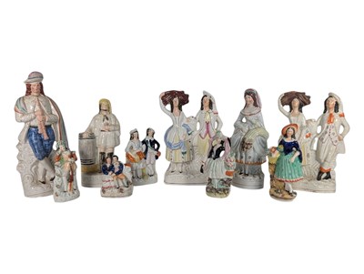 Lot 114 - COLLECTION OF NINE 19TH CENTURY VICTORIAN STAFFORDSHIRE EARTHENWARE FLATBACK FIGURES