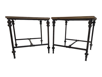 Lot 870 - MODERN DESIGN - PAIR OF PLANKED WOOD & METAL INDUSTRIAL STYLE BEDSIDE TABLES