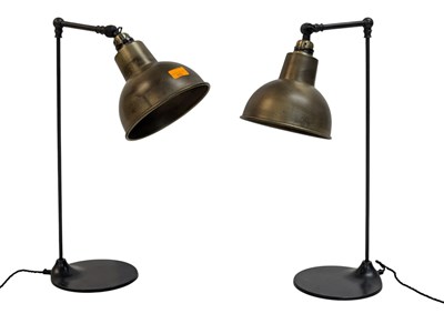 Lot 869 - PAIR OF CONTEMPORARY INDUSTRIAL GOLD PENDANT BEDSIDE TABLE LAMPS