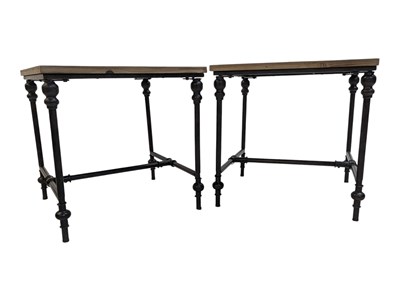 Lot 874 - MODERN DESIGN - PAIR OF PLANKED WOODEN INDUSTRIAL METAL STYLE BEDSIDE CABINETS