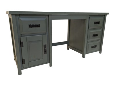 Lot 863 - MODERN DESIGN - PAINTED GREY TWIN PEDESTAL OFFICE DESK